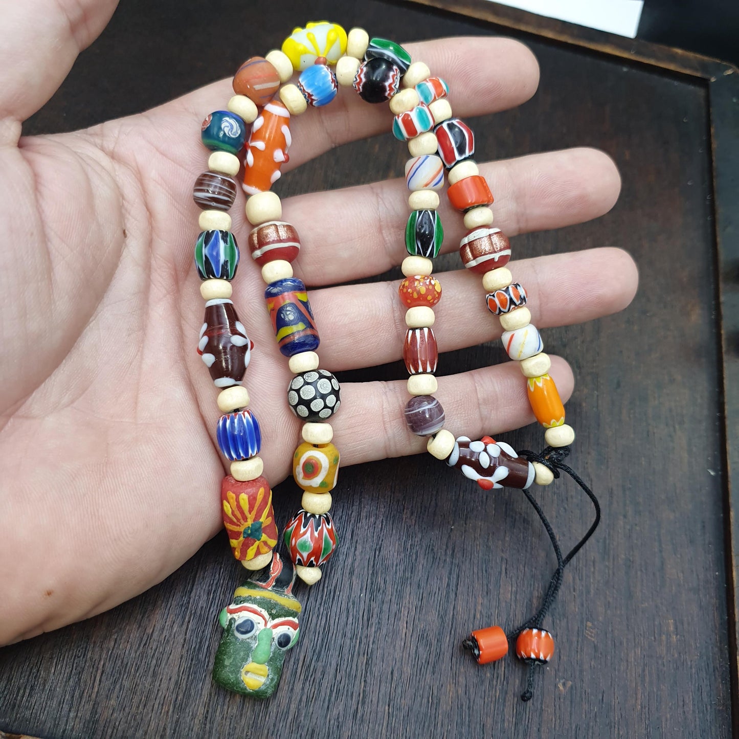 Venetian style mix beads Multicolor chevron face beads beaded necklace