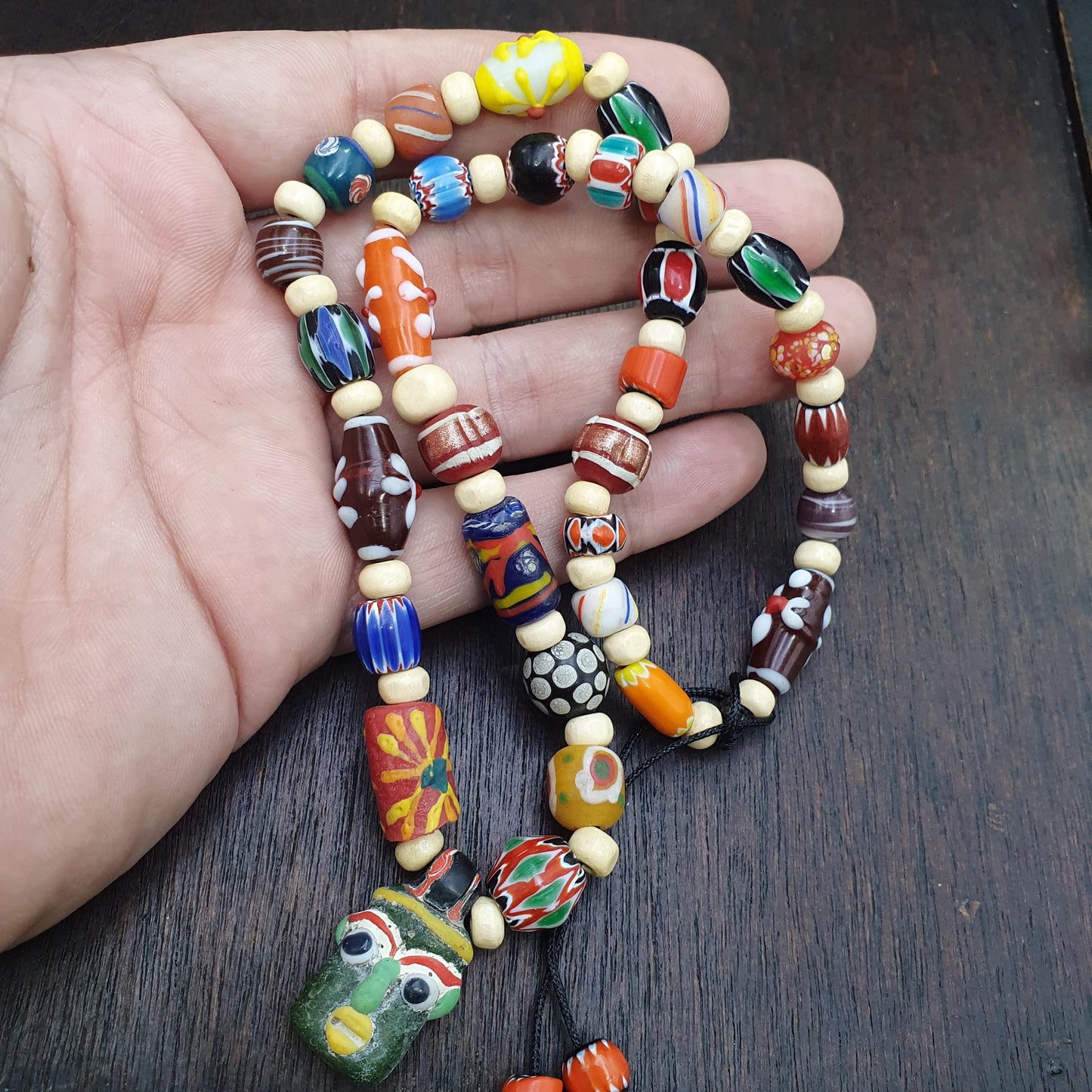 Venetian style mix beads Multicolor chevron face beads beaded necklace
