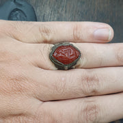 Antique carnelian old seal stamp agate king figurine Sterling silver Ring