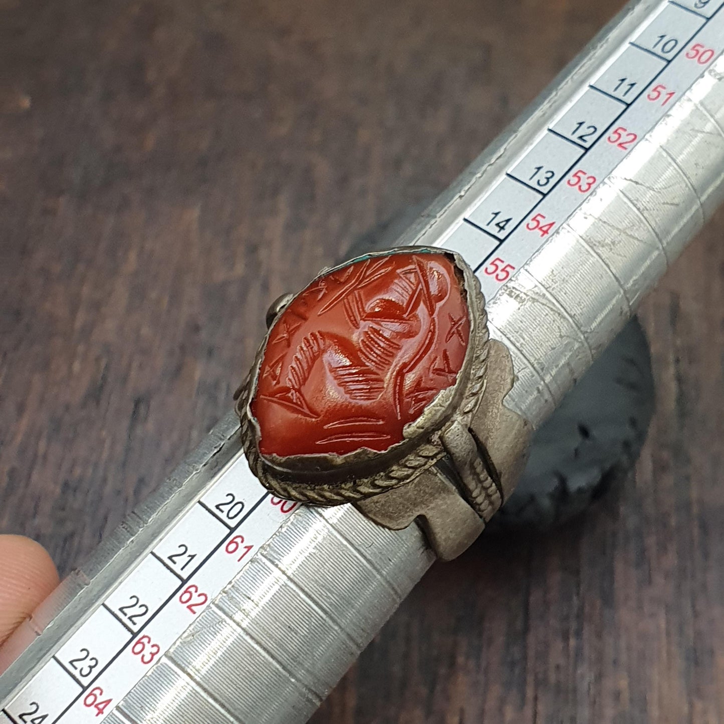 Antique carnelian old seal stamp agate king figurine Sterling silver Ring