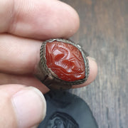 Antique carnelian old seal stamp agate king figurine Sterling silver Ring