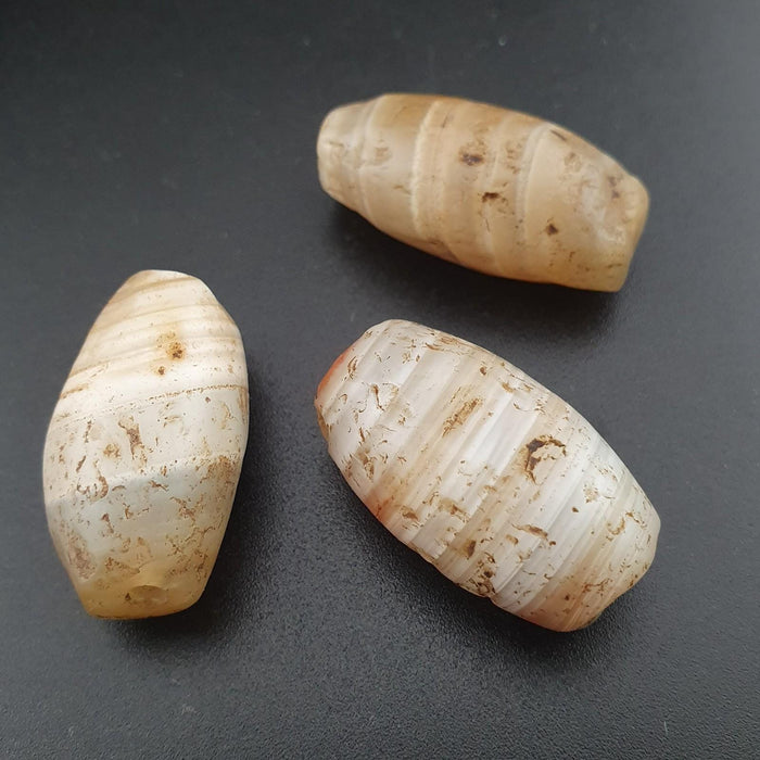 Ancient suliemani natural stripe pattern agate beads amulet lot 3 pcs