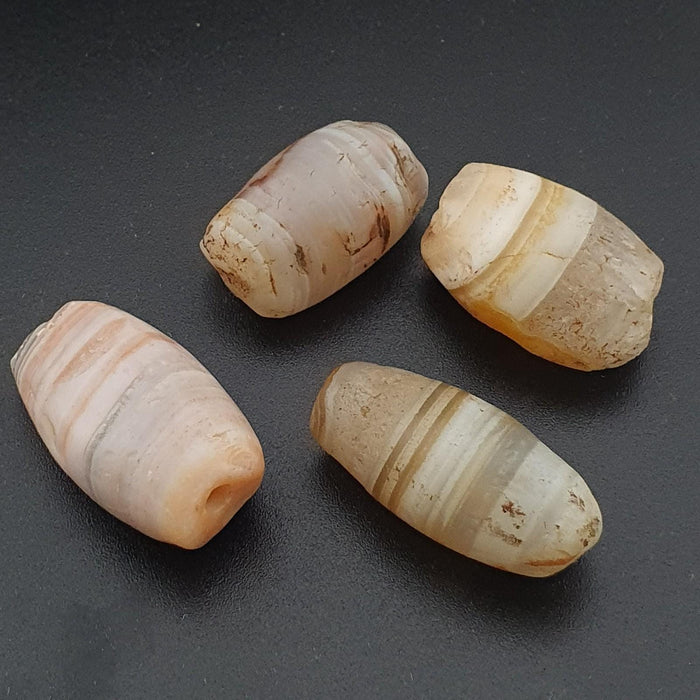 Old yemeni suliemani agate bead collection lot of 4, natural stripes