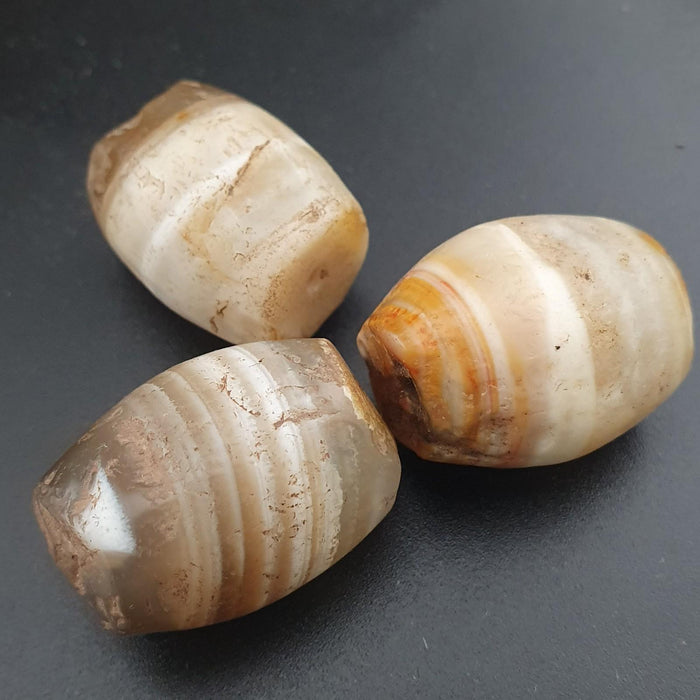 Rare old yemeni suliemani agate amulet beads lot of 3