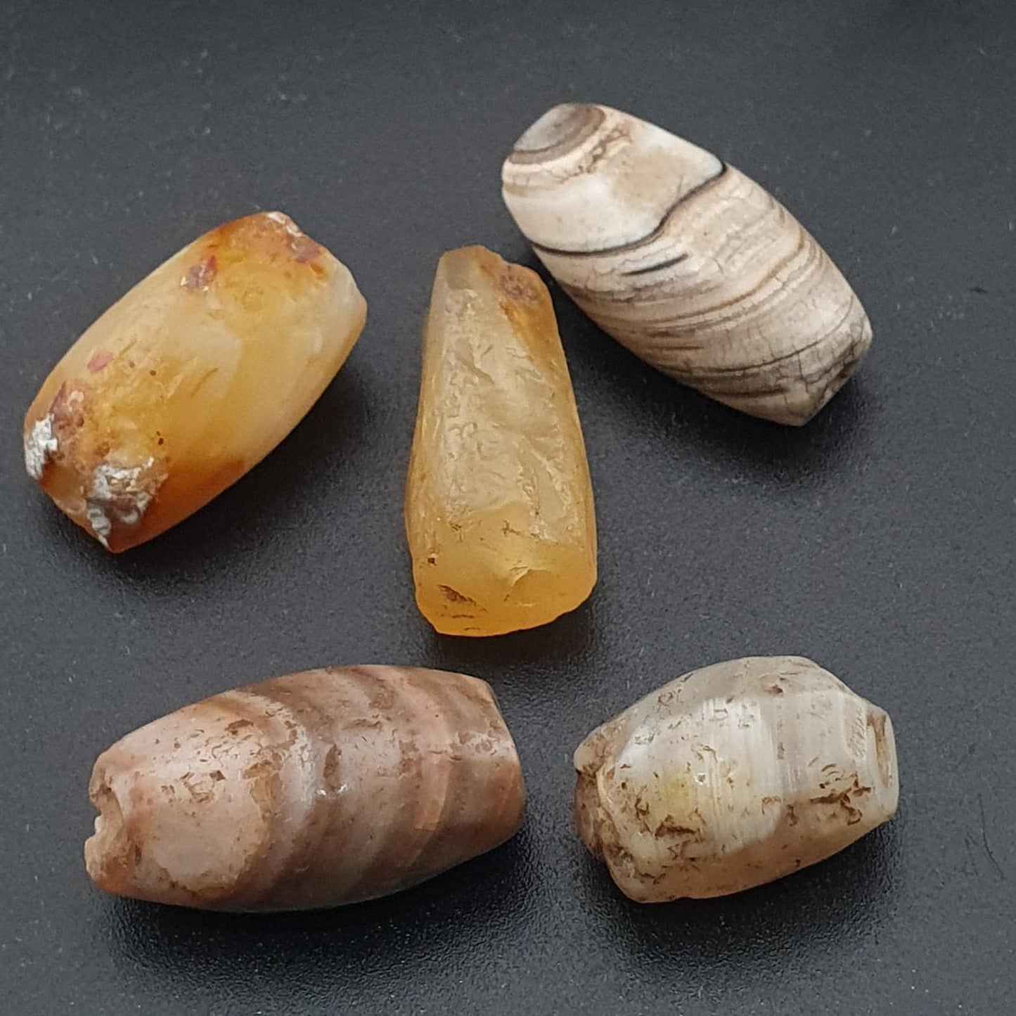 Rare ancient natural eye & stripe suliemani agate beads lot of 5