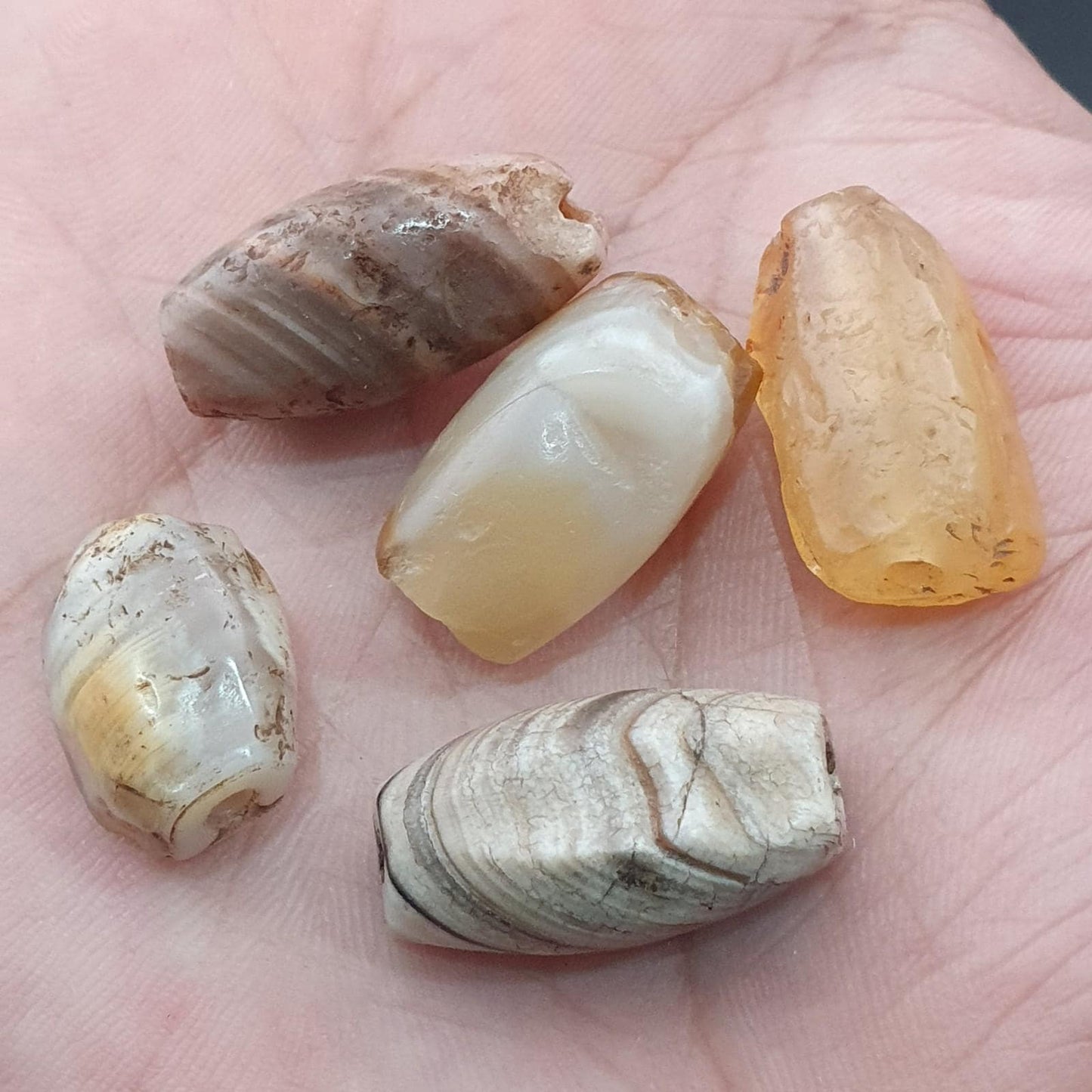 Rare ancient natural eye & stripe suliemani agate beads lot of 5