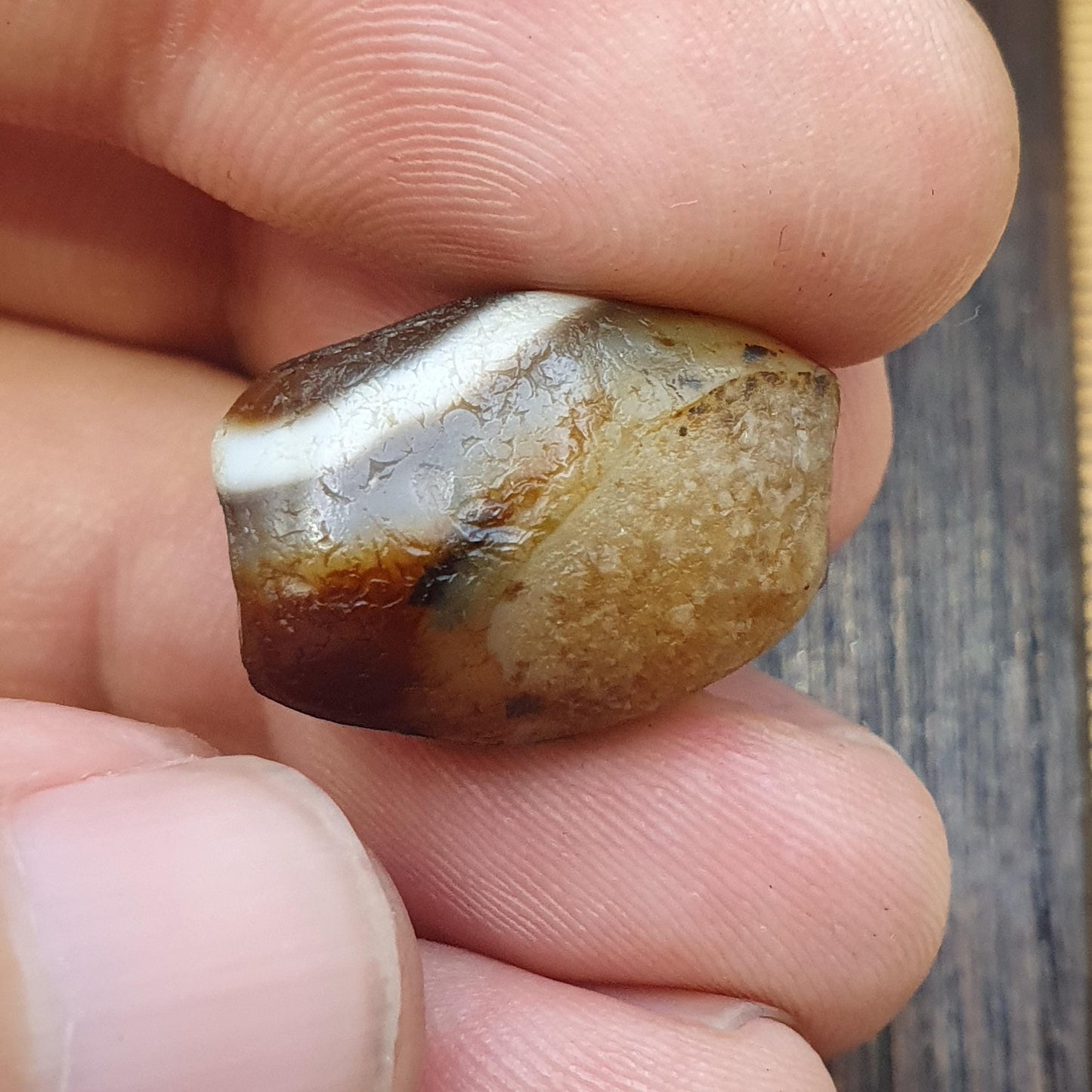 Authentic Ancient Sasanian Agate Bead, Genuine Banded Agate Silk Road Artifact, Rare Eye Bead Jewelry Supply, Earthy Brown Toned Stone
