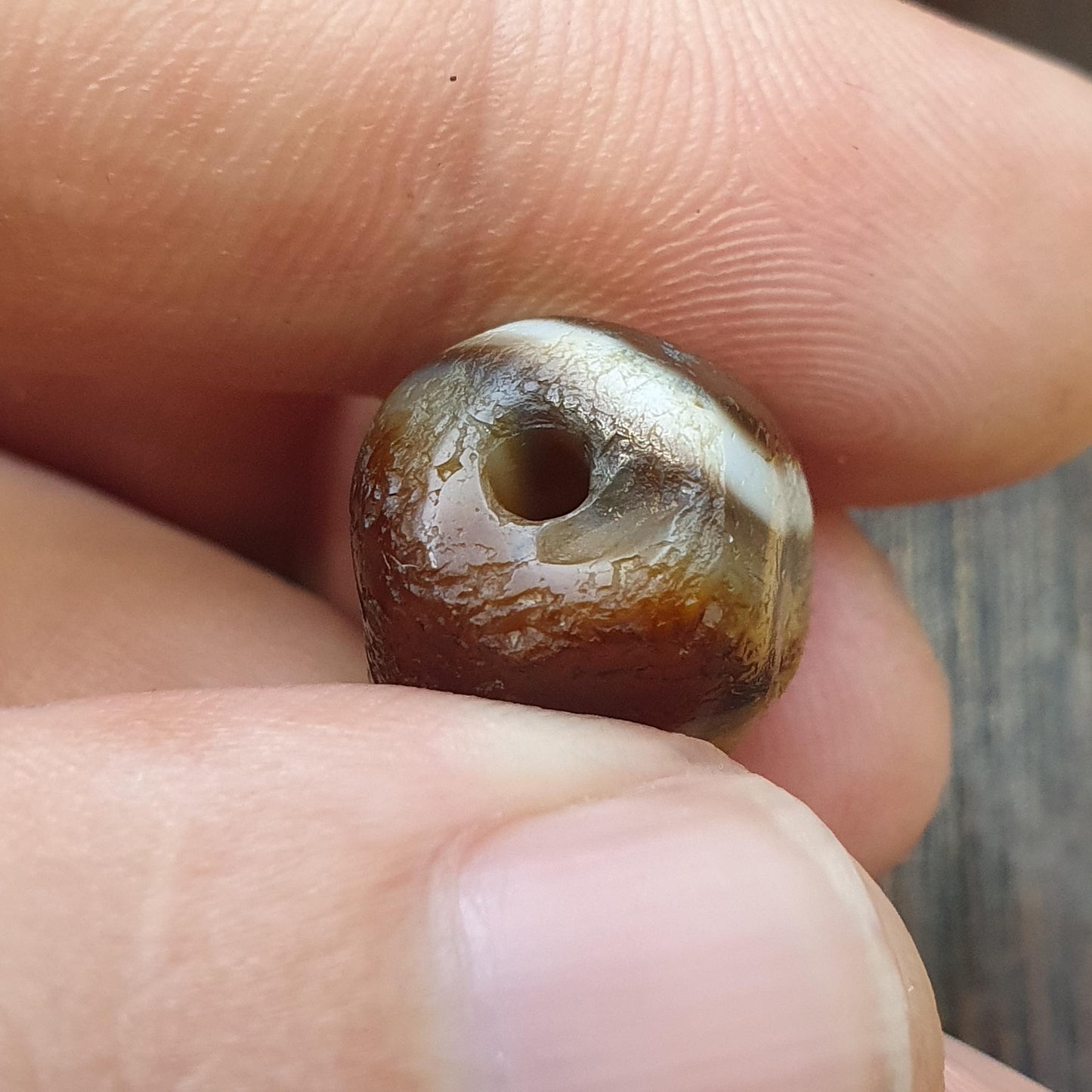 Authentic Ancient Sasanian Agate Bead, Genuine Banded Agate Silk Road Artifact, Rare Eye Bead Jewelry Supply, Earthy Brown Toned Stone