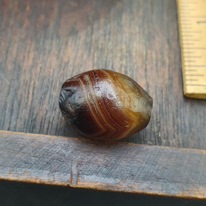 Authentic Ancient Sasanian Agate Bead, Genuine Banded Agate Silk Road Artifact, Rare Eye Bead Jewelry Supply, Earthy Brown Toned Stone