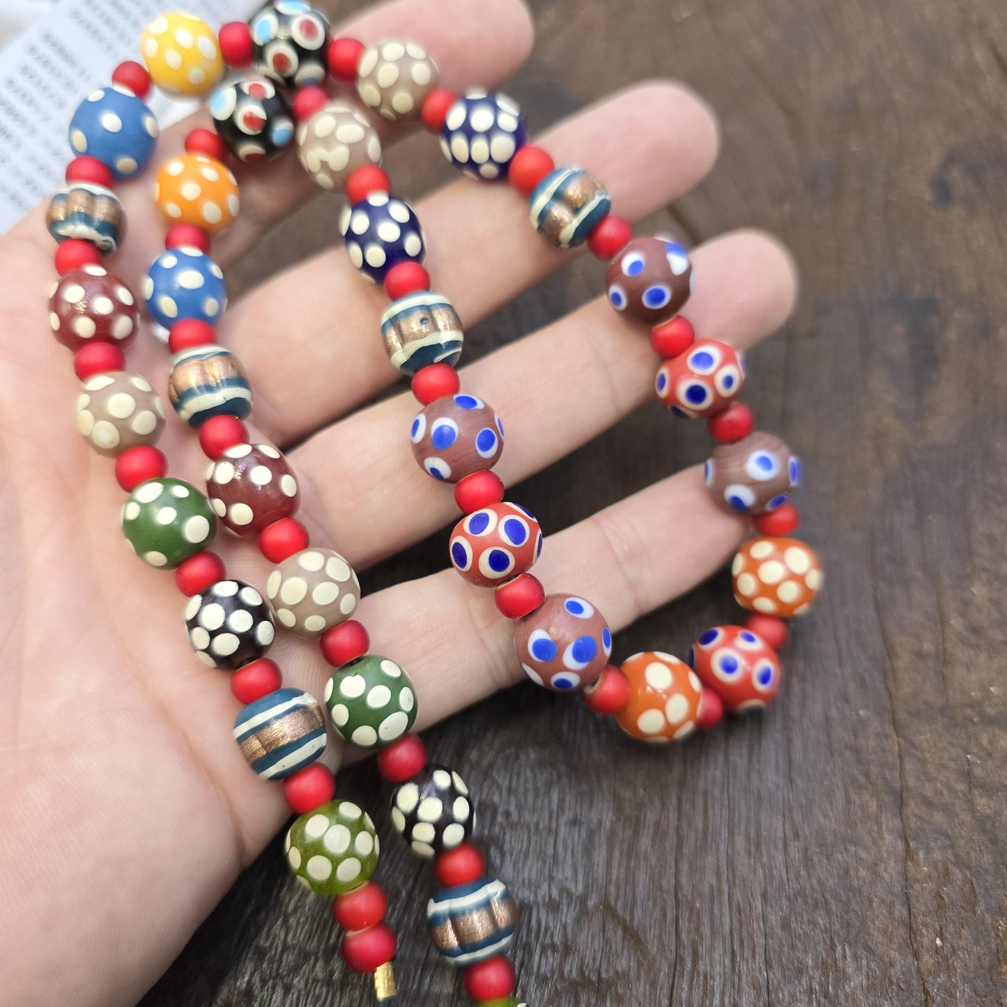 Vintage fancy floral venetian style skunk beads | african style necklace