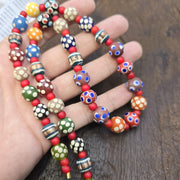 Vintage fancy floral venetian style skunk beads | african style necklace