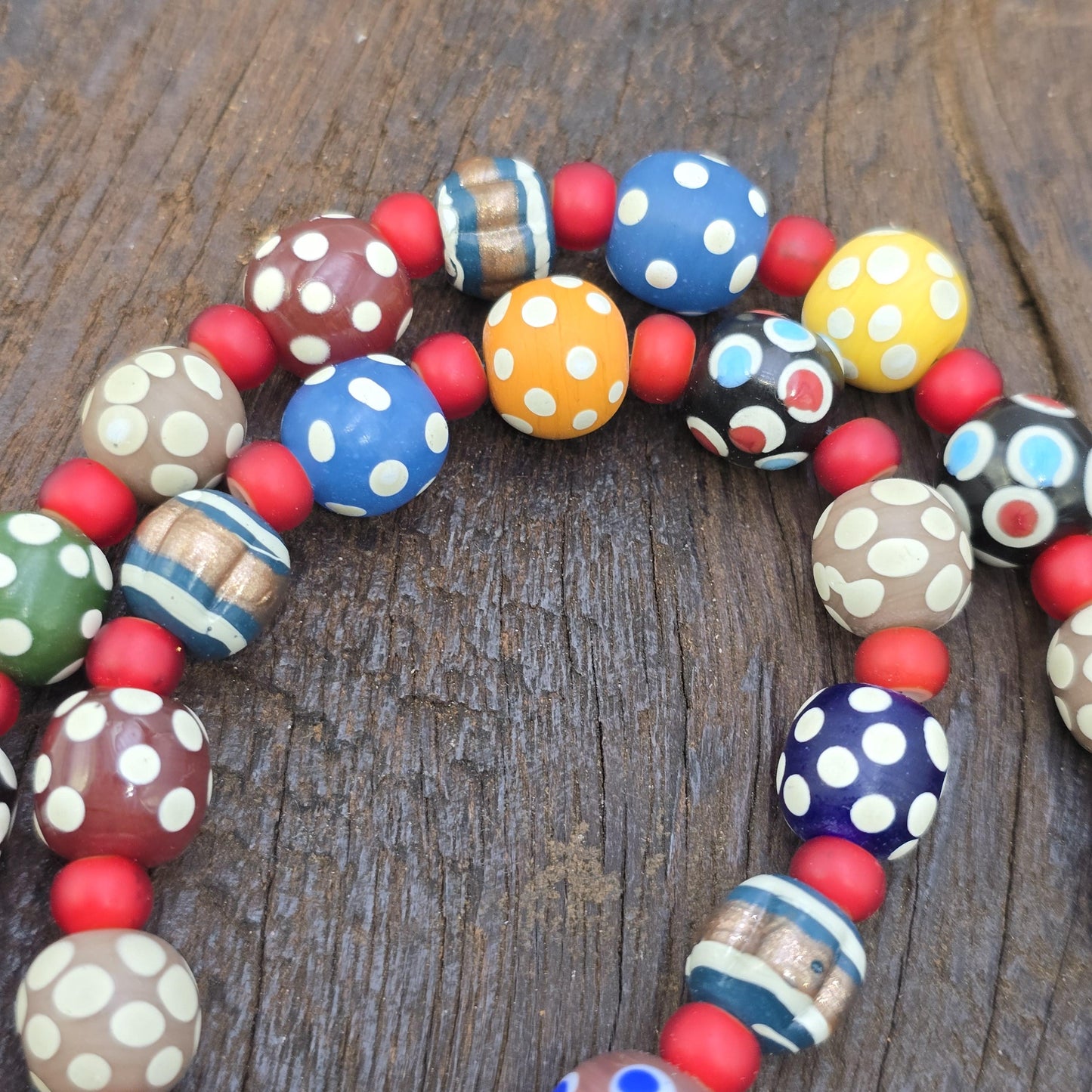 Vintage fancy floral venetian style skunk beads | african style necklace
