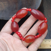 Himalayan Red Agate, Vintage Tube Necklace | White Heart Accents, Huge Cylindrical Beads - Bold Statement