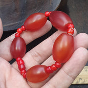 Himalayan Red Agate, Vintage Tube Necklace | White Heart Accents, Huge Cylindrical Beads - Bold Statement