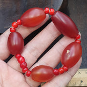 Himalayan Red Agate, Vintage Tube Necklace | White Heart Accents, Huge Cylindrical Beads - Bold Statement