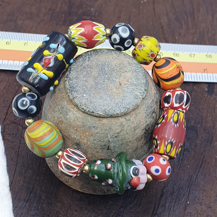 Vintage African Venetian Style Glass Beads Bracelet, Handmade Beaded Jewelry, Gift for Her, Boho Jewelry, Unique Vintage Gift