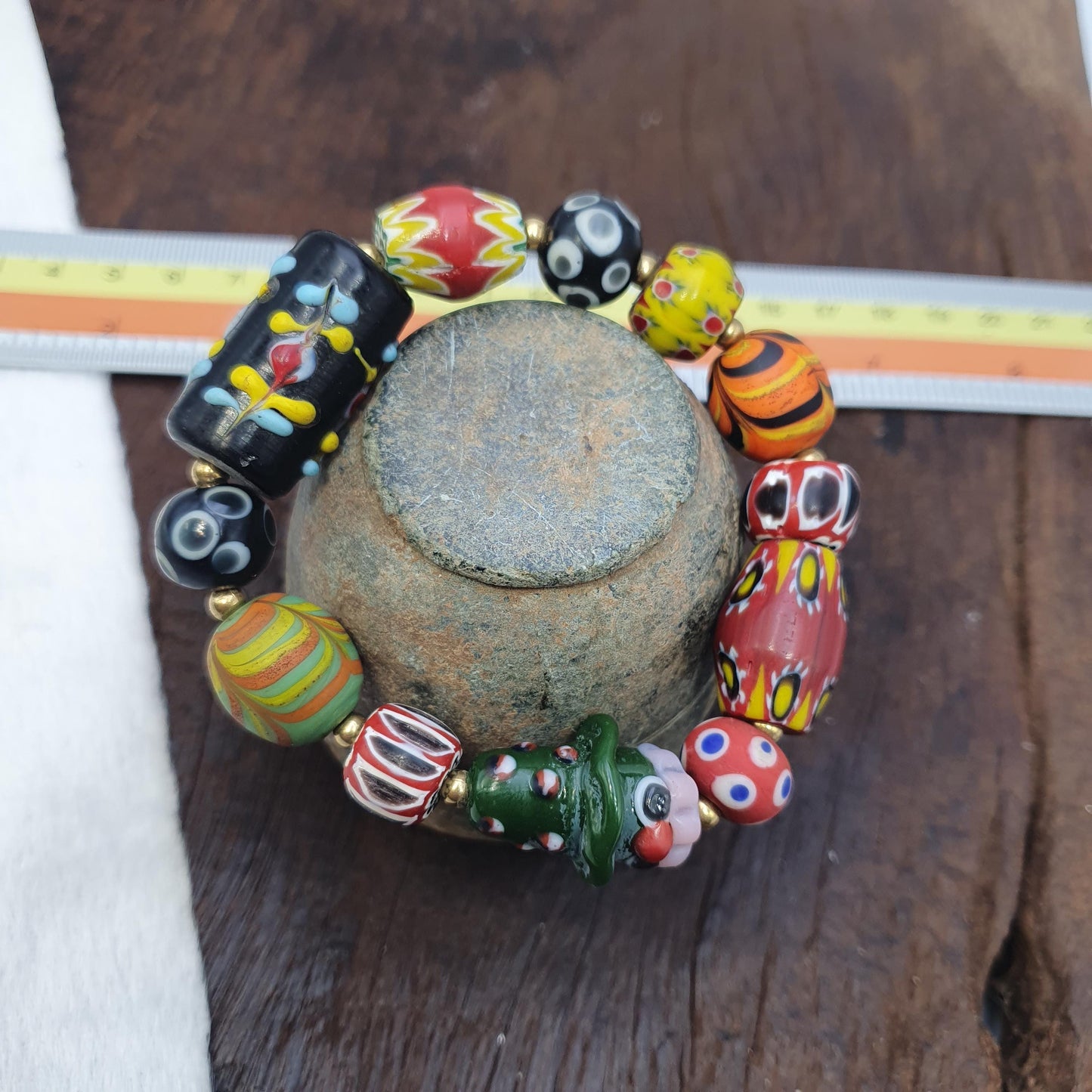 Vintage African Venetian Style Glass Beads Bracelet, Handmade Beaded Jewelry, Gift for Her, Boho Jewelry, Unique Vintage Gift