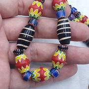Vintage fancy aventurine chevron feather venetian style beads | necklace