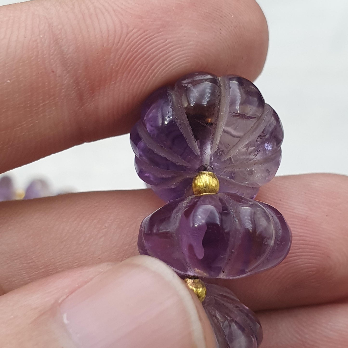Vintage amethyst carving gemstone melon shape beads necklaces