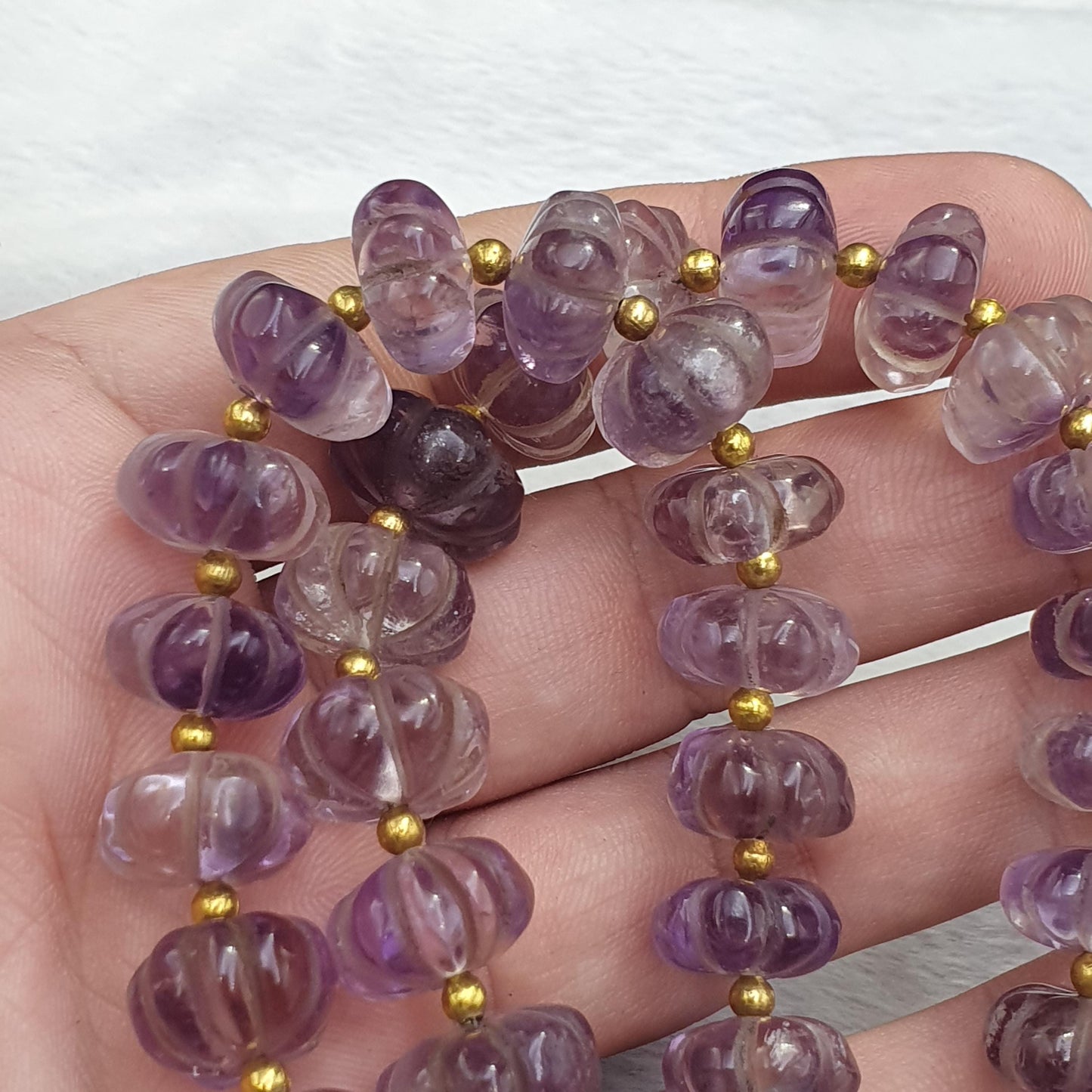 Vintage amethyst carving gemstone melon shape beads necklaces