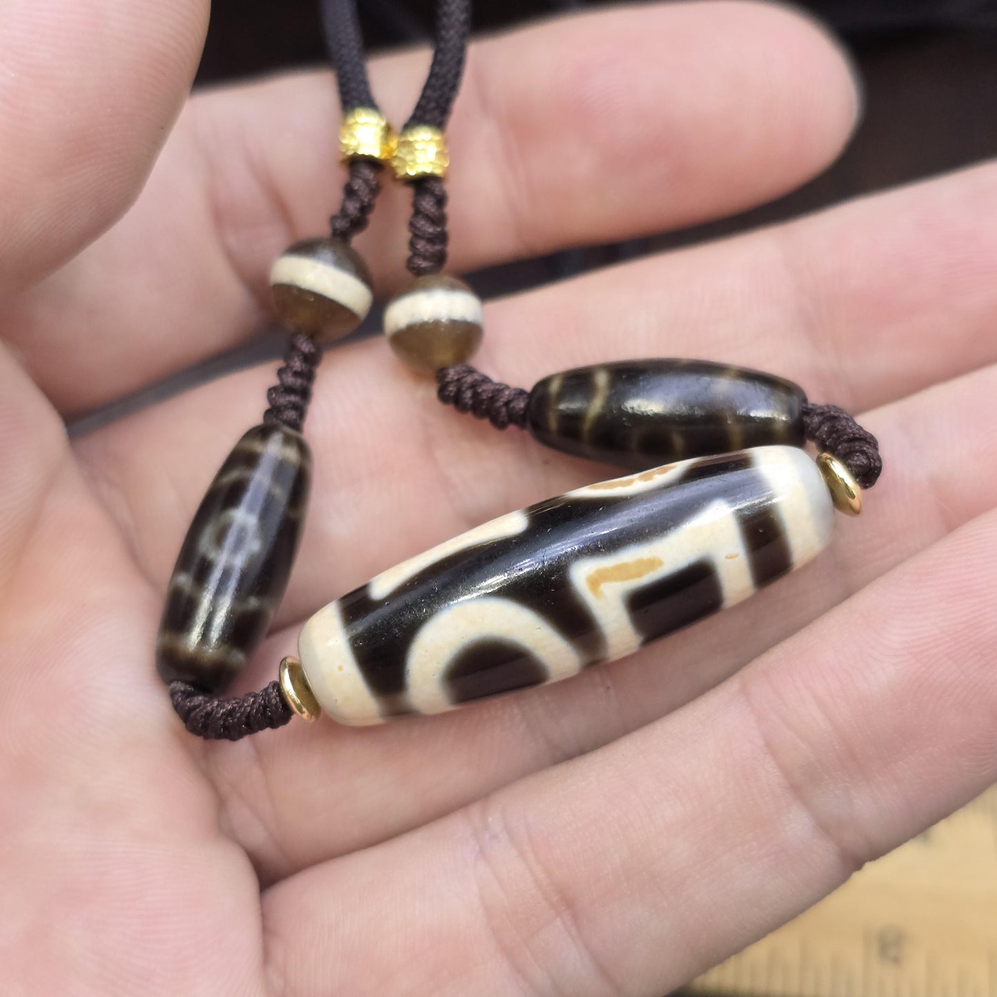 Tibetan Heaven and Earth Dzi Bead Agate Amulet Mala Pendant Feng Shui Necklace Himalayan Amulet, Ancient Tribal Jewelry, Collectible Agate