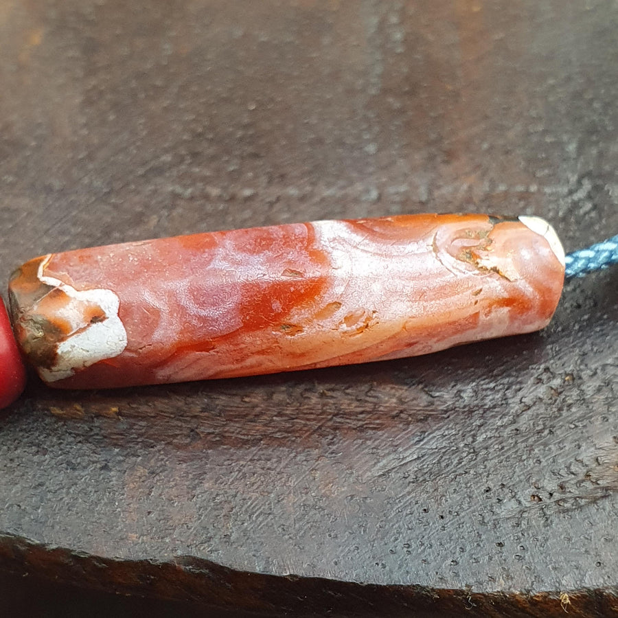 Antique ancient old himalayan indo tibetan Carnelian red agate bead .