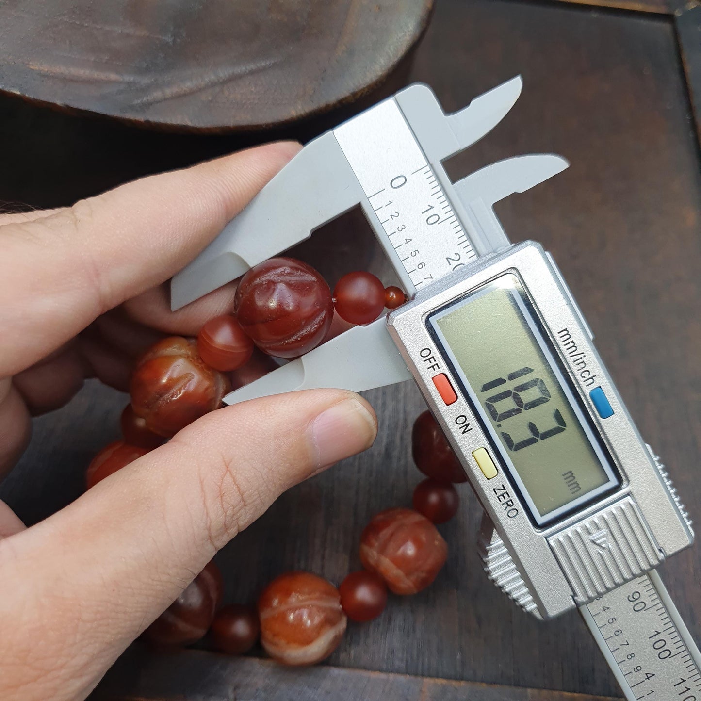 Antique Tibetan carnelian agate beads melon shape beaded Bracelet 18-20mm