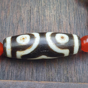 Tibetan Dzi Agate Beaded Bracelet with Carnelian Himalayan Seed Carving, Spiritual Healing, Meditation Jewelry, Antique Tibetan Amulet Style