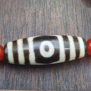 Tibetan Dzi Agate Beaded Bracelet with Carnelian Himalayan Seed Carving, Spiritual Healing, Meditation Jewelry, Antique Tibetan Amulet Style