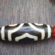 Tibetan Dzi Agate Beaded Bracelet with Carnelian Himalayan Seed Carving, Spiritual Healing, Meditation Jewelry, Antique Tibetan Amulet Style
