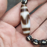 Tibetan Dog Tooth Dzi agate, Himalayan Yak bone beads bracelet, Spiritual Healing, Meditation Jewelry, Tibetan Amulet
