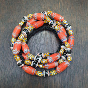 Venetian Millefiori Style Feather Beads Necklace – Yellow Skunk Eyes beads  28"