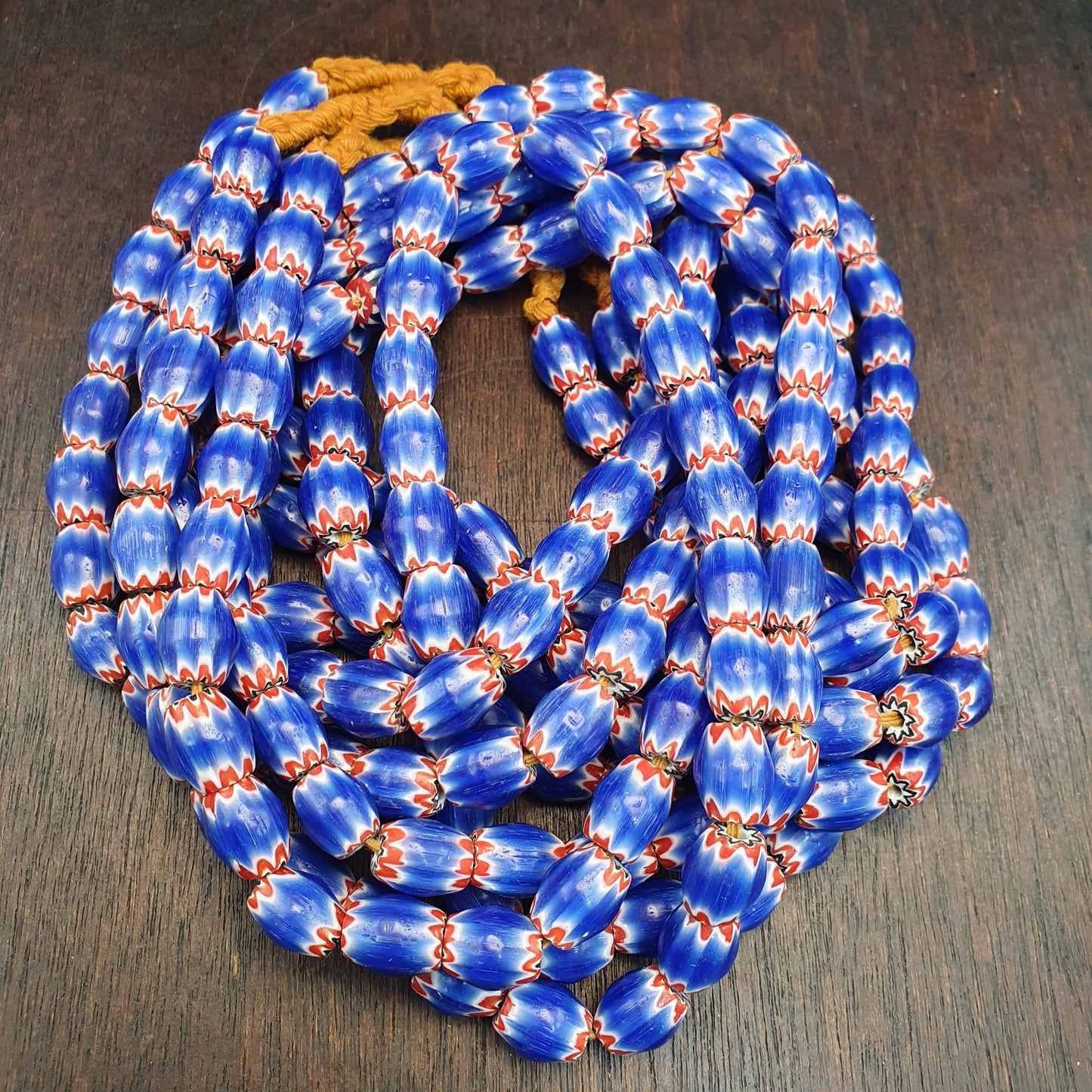 Hi quality vintage old blue chevron beads 12x10mm glass beads necklace Gift