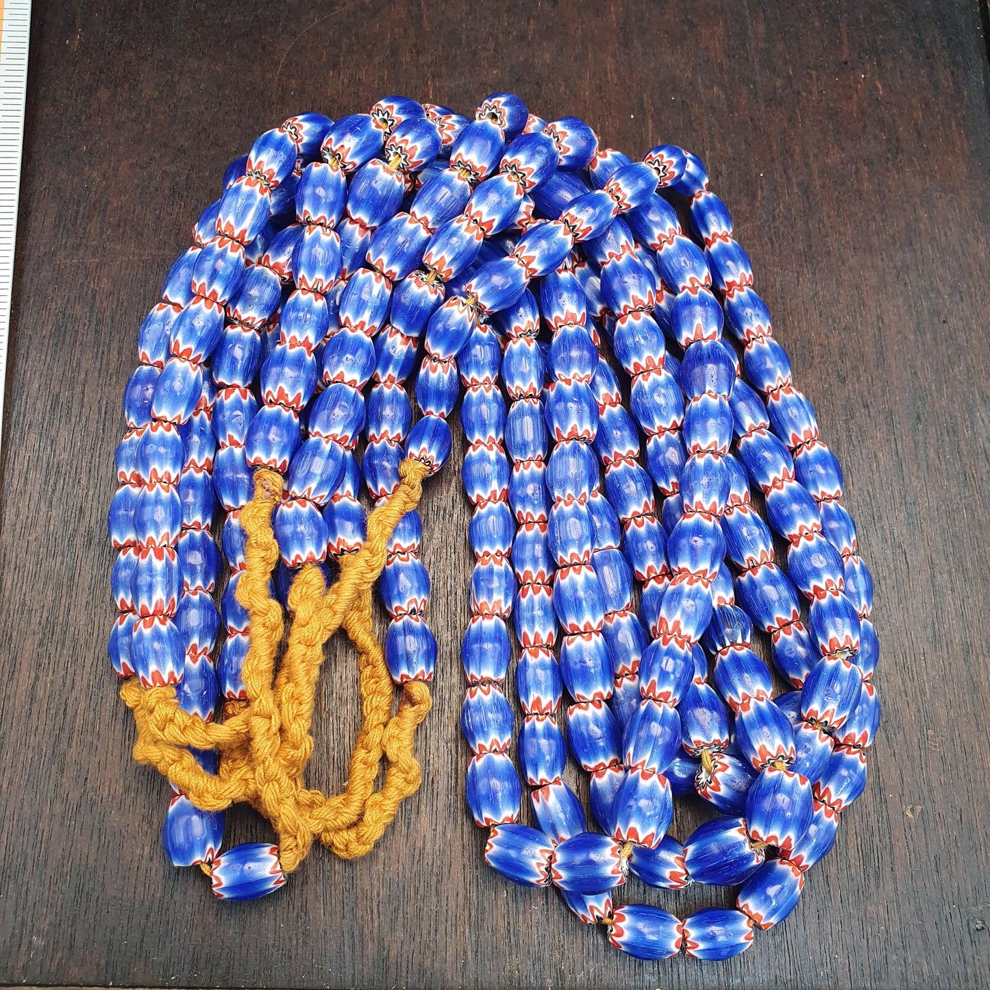 Hi quality vintage old blue chevron beads 12x10mm glass beads necklace Gift