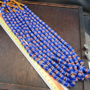 Hi quality vintage old blue chevron beads 12x10mm glass beads necklace .