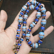 Vintage Venetian Style millefiori fancy and Chevron glass beads 10-15mm 24" necklace .