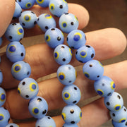 Vintage Venetian Style Skunk Polka dot glass beads 9-10mm 24" necklace .