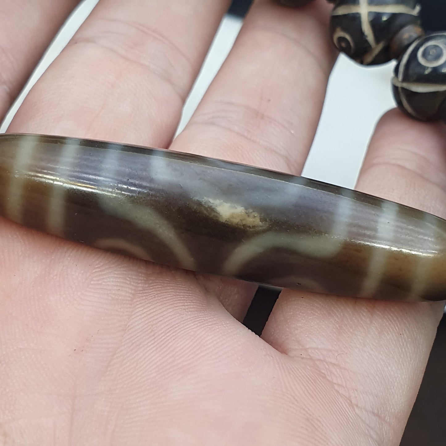 Old himalayan tibetan 3 Eyes dzi agate YAk bone beads unique pattern beaded Braclete