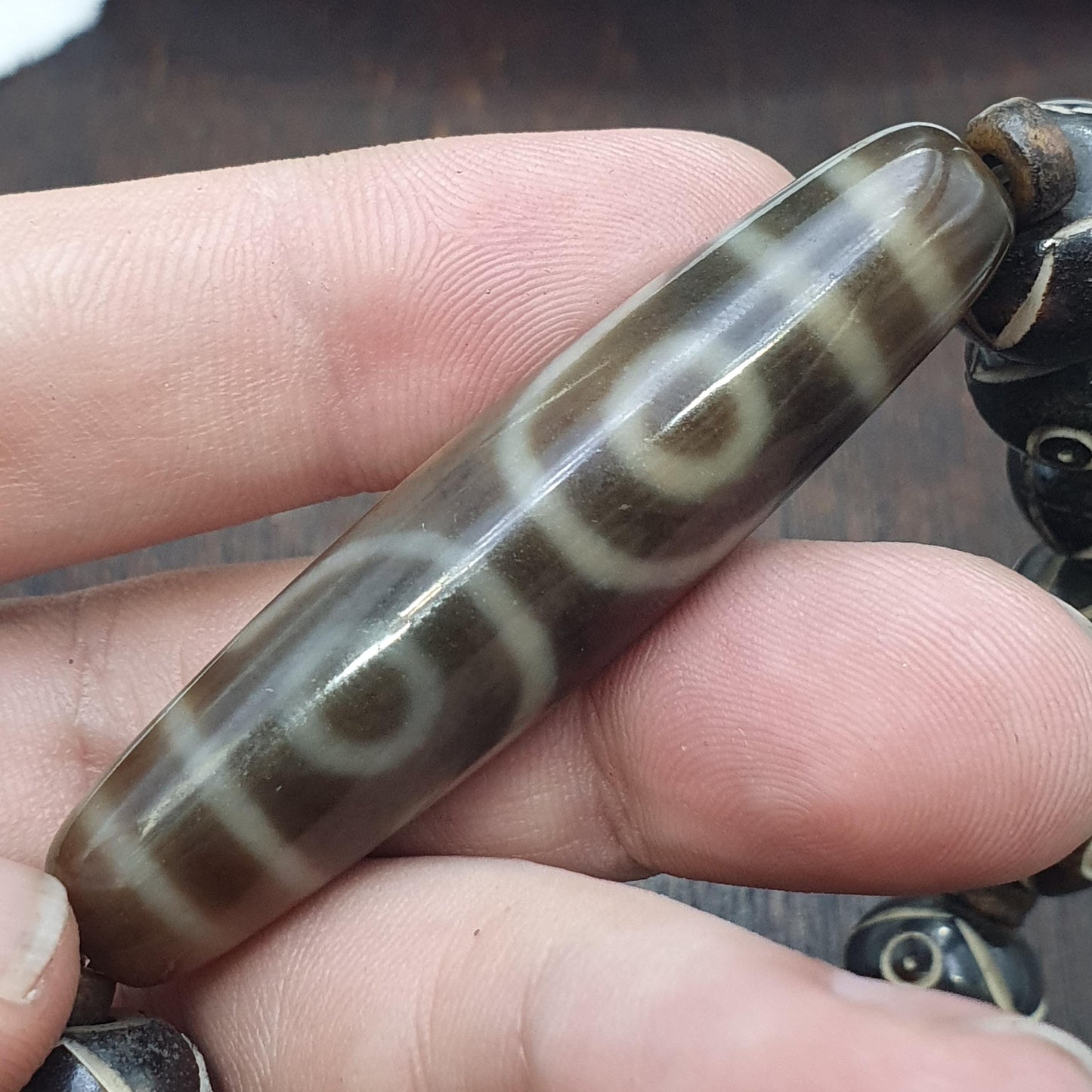 Old himalayan tibetan 3 Eyes dzi agate YAk bone beads unique pattern beaded Braclete