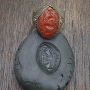 Antique carnelian old seal stamp agate king figurine Sterling silver Ring
