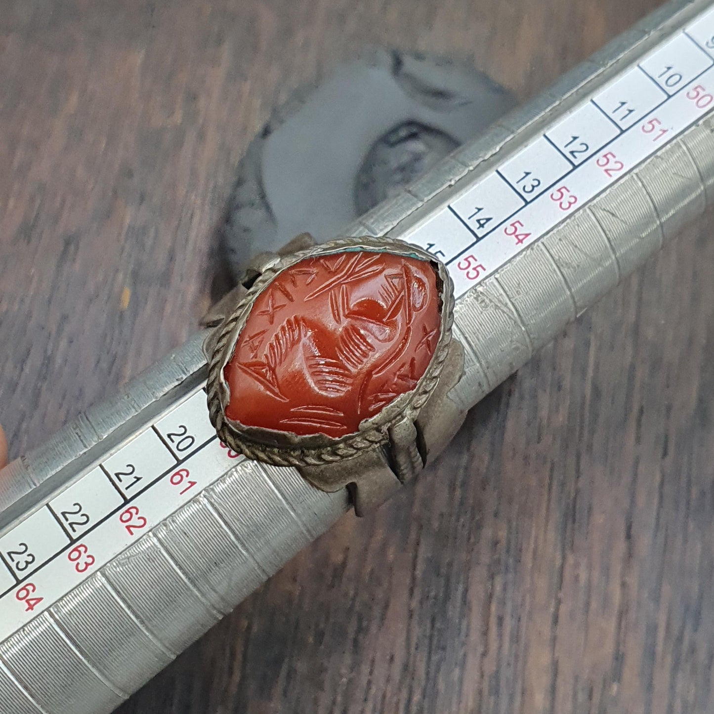 Antique carnelian old seal stamp agate king figurine Sterling silver Ring