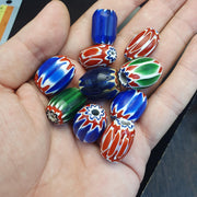 Mixed African Trade, Venetian Chevron Rosetta Bead Lot | Lampwork Millefiori Glass | Varied Sizes, Cobalt, Forest