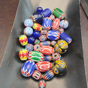Mixed African Trade, Venetian Chevron Rosetta Bead Lot | Lampwork Millefiori Glass | Varied Sizes, Cobalt, Forest