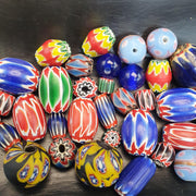 Mixed African Trade, Venetian Chevron Rosetta Bead Lot | Lampwork Millefiori Glass | Varied Sizes, Cobalt, Forest