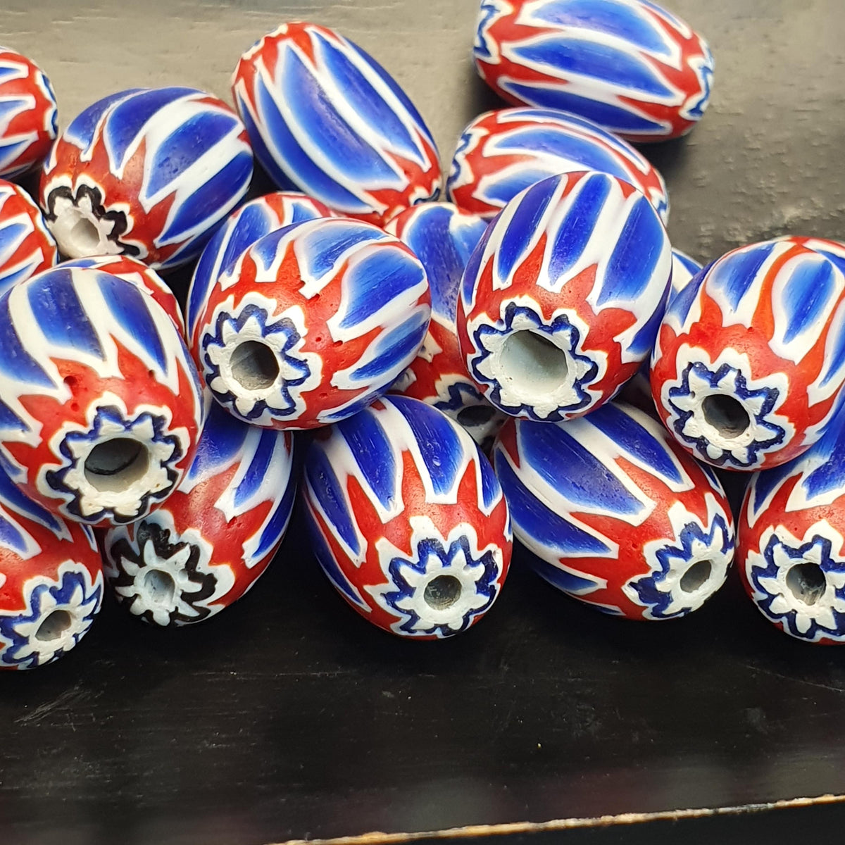 Venetian Style Chevron Beads, Red White Blue Rosetta Glass Beads, Layered Star Trade Beads, Jewelry Making Supplies