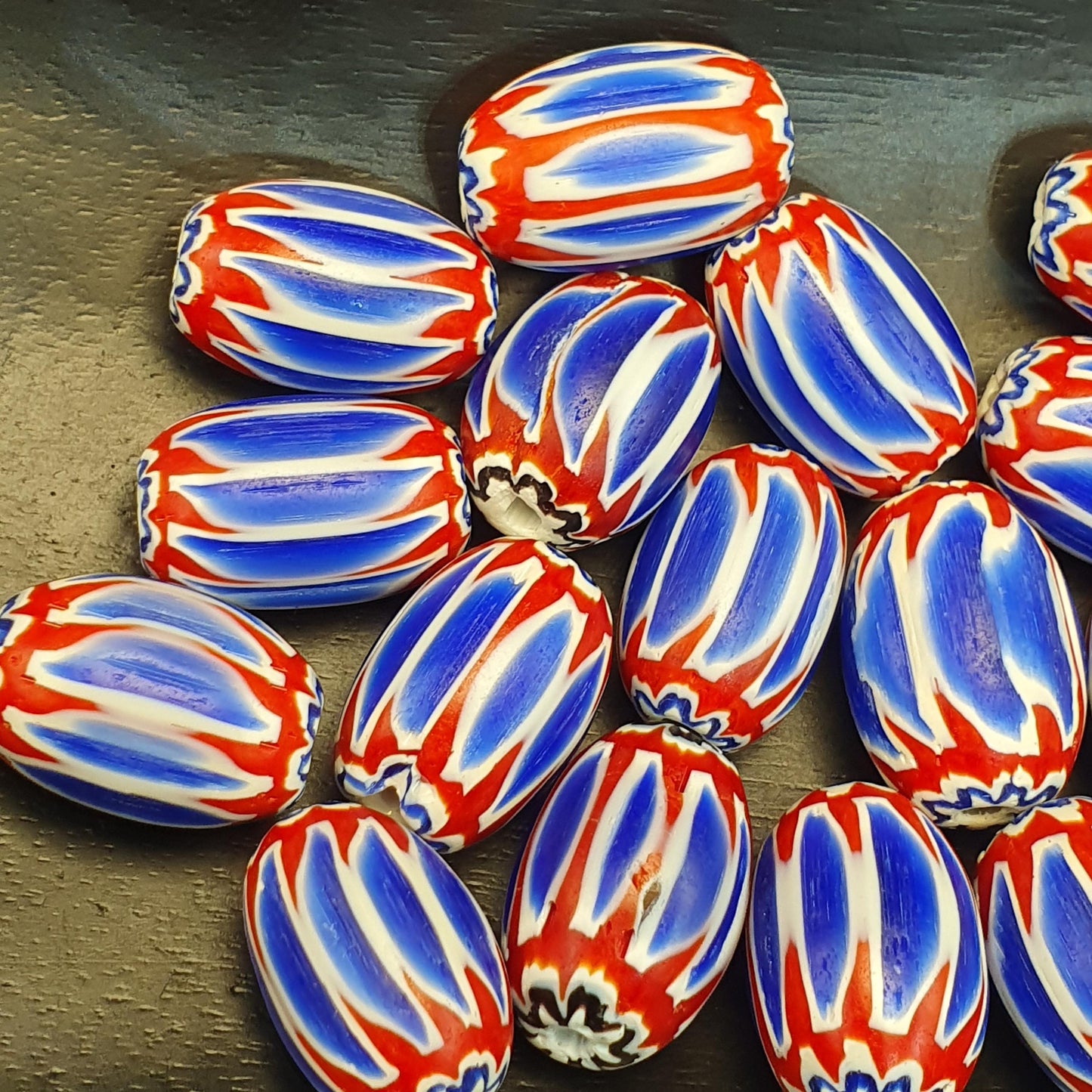 Venetian Style Chevron Beads, Red White Blue Rosetta Glass Beads, Layered Star Trade Beads, Jewelry Making Supplies