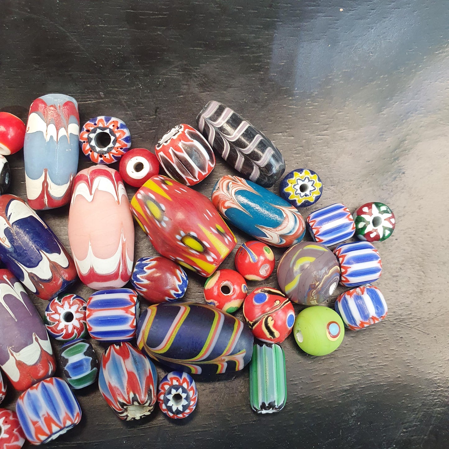 Venetian Style Trade Bead Mix, Colorful Chevron and Rosetta Glass Beads, Fancy Lampwork Feather Beads, Tribal Jewelry Supplies