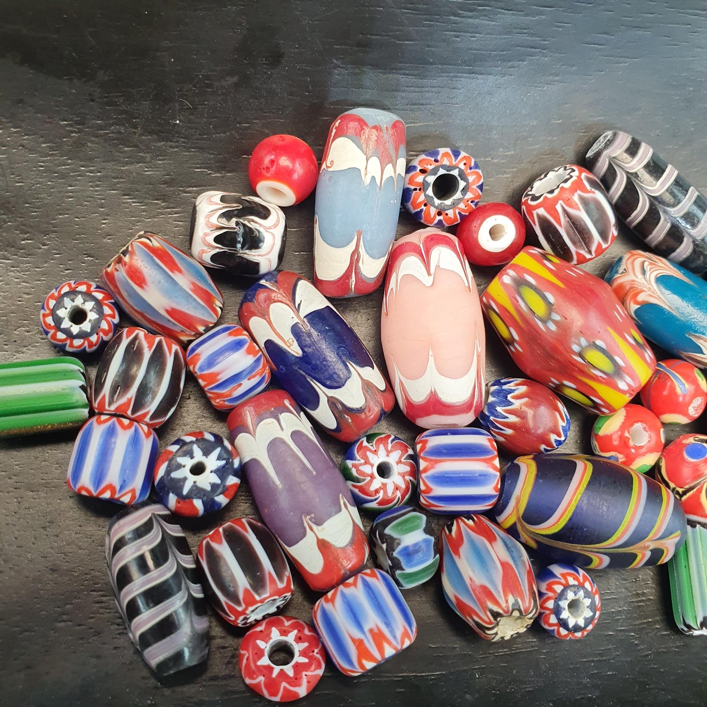 Venetian Style Trade Bead Mix, Colorful Chevron and Rosetta Glass Beads, Fancy Lampwork Feather Beads, Tribal Jewelry Supplies