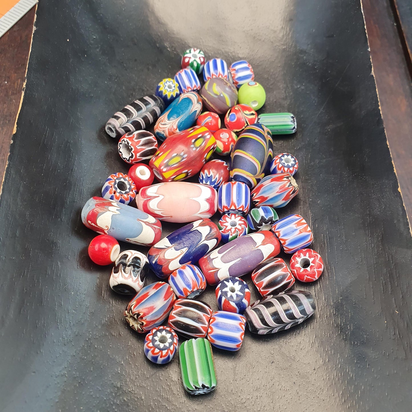 Venetian Style Trade Bead Mix, Colorful Chevron and Rosetta Glass Beads, Fancy Lampwork Feather Beads, Tribal Jewelry Supplies