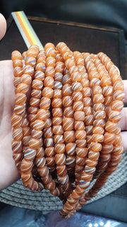 Venetian Style Beads, Striped African Inspired Trade Strand | Lampwork Glass | Orange Blue White, High-Volume
